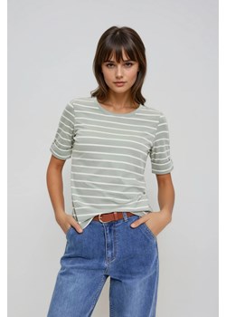 Bawełniana bluzka w paski oliwkowa ze sklepu Moodo.pl w kategorii Bluzki damskie - zdjęcie 188360259