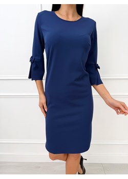 Granatowa Klasyczna Sukienka z Rozszerzanym Rękawem ze sklepu ModnaKiecka.pl w kategorii Sukienki - zdjęcie 188372757