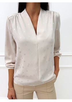 Beżowa Elegancka Bluzka ze Srebrnym Wzorem ze sklepu ModnaKiecka.pl w kategorii Bluzki damskie - zdjęcie 188372789