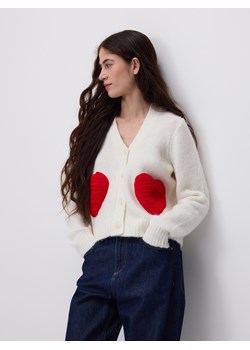 Reserved - Kardigan z haftem - kremowy ze sklepu Reserved w kategorii Swetry damskie - zdjęcie 188373355