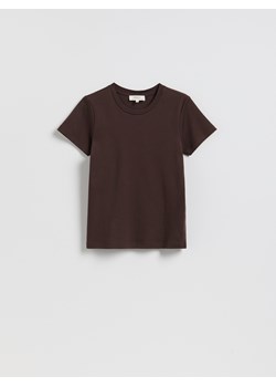 Reserved - Bawełniany t-shirt - ciemnobrązowy ze sklepu Reserved w kategorii Bluzki damskie - zdjęcie 188374926
