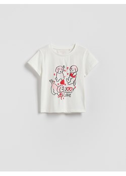 Reserved - Bawełniany t-shirt z nadrukiem - złamana biel ze sklepu Reserved w kategorii Bluzki dziewczęce - zdjęcie 188375029