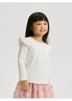 Reserved - Bawełniana bluzka z falbanką - złamana biel ze sklepu Reserved w kategorii Bluzki dziewczęce - zdjęcie 188375099
