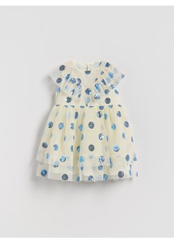 Reserved - Tiulowa sukienka z cekinami - kremowy ze sklepu Reserved w kategorii Sukienki dziewczęce - zdjęcie 188377378