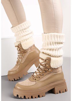 Ciemnobeżowe Traperki na Podeszwie z Protektorem i Futerkiem Alling ze sklepu born2be.pl w kategorii Workery damskie - zdjęcie 188377509