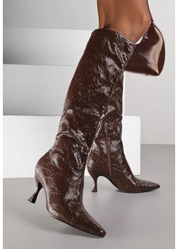 Brązowe Kozaki na Szpilce Vices z Marszczoną Cholewką z Efektem Spękań Tidvire ze sklepu born2be.pl w kategorii Kozaki damskie - zdjęcie 188377818