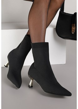 Czarno-Złote Botki Vices na Metalicznej Szpilce Kaczuszce ze Skarpetową Cholewką Vamige ze sklepu born2be.pl w kategorii Botki - zdjęcie 188377915