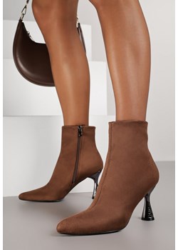 Brązowe Botki Vices na Ozdobnym Obcasie w Kształcie Klepsydry Zaive ze sklepu born2be.pl w kategorii Botki - zdjęcie 188377929
