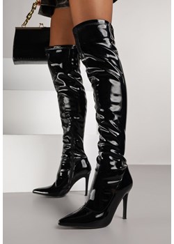 Czarne Marszczone Lakierowane Kozaki Vices na Szpilce z Noskiem w Szpic Caldissa ze sklepu born2be.pl w kategorii Kozaki damskie - zdjęcie 188377936