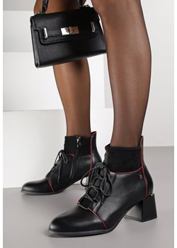 Czarne Botki Trzewiki na Obcasie Vices z Przeszyciami Nirivine ze sklepu born2be.pl w kategorii Botki - zdjęcie 188377949