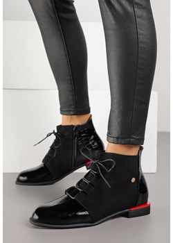 Czarne Lakierowane Botki Vices z Tłoczeniem Ozvila ze sklepu born2be.pl w kategorii Botki - zdjęcie 188377956