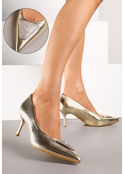 Złote Szpilki Vices Zdobione Aplikacją z Cyrkoniami Niravine ze sklepu renee.pl w kategorii Czółenka - zdjęcie 188378019