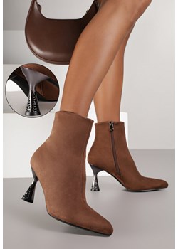 Brązowe Botki Vices z Noskiem w Szpic na Klepsydrowym Obcasie Cinella ze sklepu renee.pl w kategorii Botki - zdjęcie 188378026