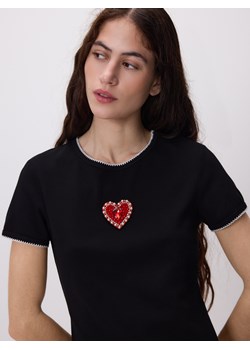 Reserved - T-shirt z aplikacją serce - czarny ze sklepu Reserved w kategorii Bluzki damskie - zdjęcie 188379425