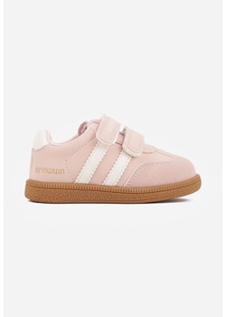 Różowe Buty Sportowe Sneakersy z Wkładką ze Skóry Naturalnej i Paskami Petogenia ze sklepu born2be.pl w kategorii Buty sportowe dziecięce - zdjęcie 188379507