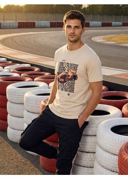 Sinsay - Bawełniana koszulka z nadrukiem - kremowy ze sklepu Sinsay w kategorii T-shirty męskie - zdjęcie 188379646