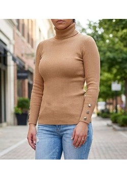 Damski brązowy golf z guziczkami /D8-1 UB288 U108/ ze sklepu Pantofelek24.pl w kategorii Bluzki damskie - zdjęcie 188380255