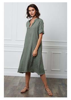 Fleur de Lin Lniana sukienka "Granel" w kolorze khaki ze sklepu Limango Polska w kategorii Sukienki - zdjęcie 188383259