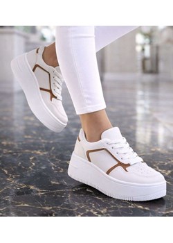 Sznurowane trampki damskie na platformie /A5-3 13910 T394/ ze sklepu Pantofelek24.pl w kategorii Trampki damskie - zdjęcie 188385196