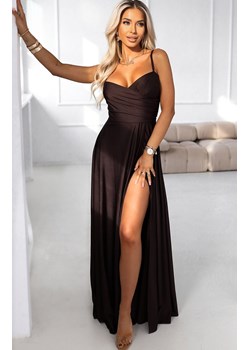 Długa sukienka wieczorowa na ramiączkach 646-1, Kolor czekoladowy, Rozmiar one size, NUMOCO BASIC ze sklepu Primodo w kategorii Sukienki - zdjęcie 188385797