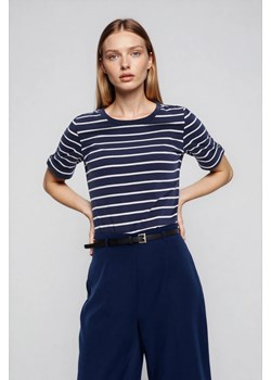 Bawełniana bluzka w paski granatowa ze sklepu Moodo.pl w kategorii Bluzki damskie - zdjęcie 188387705