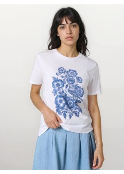 Sinsay - Bawełniana koszulka z nadrukiem - biały ze sklepu Sinsay w kategorii Bluzki damskie - zdjęcie 188389359