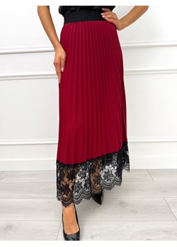 Bordowa Plisowana Spódnica z Koronką ze sklepu ModnaKiecka.pl w kategorii Spódnice - zdjęcie 188401618