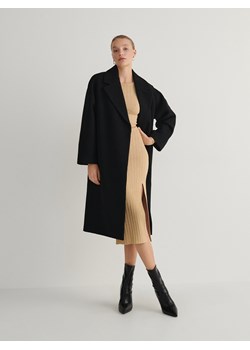 Reserved - Dwurzędowy płaszcz z wełną - czarny ze sklepu Reserved w kategorii Płaszcze damskie - zdjęcie 188404677