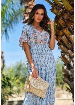 Jasnoniebieska Sukienka Maxi z Krótkim Rękawem i Gumką w Talii Emaya ze sklepu renee.pl w kategorii Sukienki - zdjęcie 188404769