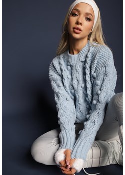 Niebieski Grubo Pleciony Sweter z Wełną i Bawełną Bavime ze sklepu renee.pl w kategorii Swetry damskie - zdjęcie 188404789