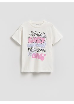 Reserved - T-shirt z nadrukiem - złamana biel ze sklepu Reserved w kategorii Bluzki dziewczęce - zdjęcie 188405867
