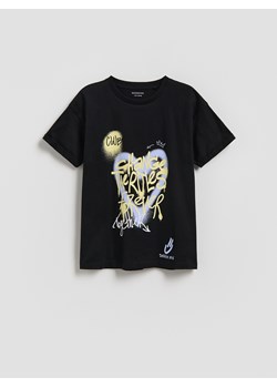 Reserved - T-shirt z nadrukiem - czarny ze sklepu Reserved w kategorii Bluzki dziewczęce - zdjęcie 188405869