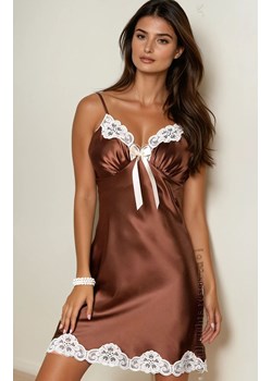 Satynowa koszulka nocna damska brązowa Alexandra, Kolor brązowo-ecru, Rozmiar M, Irall ze sklepu Intymna w kategorii Koszule nocne - zdjęcie 188411569