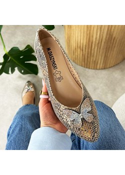 Złote wąż ażurowe baleriny damskie na obcasie M.Daszyński Sa178a-3 ze sklepu suzana.pl w kategorii Czółenka - zdjęcie 188412979