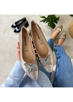 Złote ażurowe baleriny damskie na obcasie M.Daszyński Sa178a-3 ze sklepu suzana.pl w kategorii Balerinki - zdjęcie 188412985