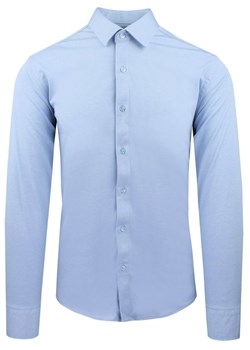 Elegancka Koszula z Dzianinowej Tkaniny -  Prosty Krój - Błękitna KSDWPZNIblekitRG ze sklepu JegoSzafa.pl w kategorii Koszule męskie - zdjęcie 188413088
