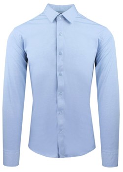 Męska Koszula z Dzianinowej Tkaniny - Krój Taliowany - Błękit KSDWPZNIblekitSL ze sklepu JegoSzafa.pl w kategorii Koszule męskie - zdjęcie 188413136