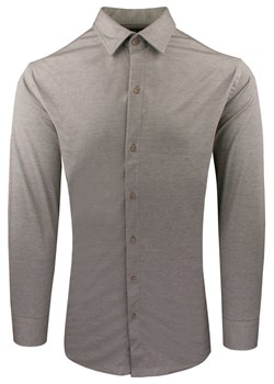 Męska Koszula z Dzianinowej Tkaniny - Krój Taliowany - Ciemny Beż KSDWPZNIciemBEZsl ze sklepu JegoSzafa.pl w kategorii Koszule męskie - zdjęcie 188413148