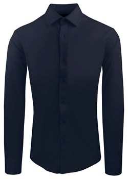 Męska Koszula z Dzianinowej Tkaniny - Krój Taliowany - Granat KSDWPZNIgranatSL ze sklepu JegoSzafa.pl w kategorii Koszule męskie - zdjęcie 188413166
