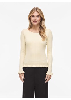 Vila Damska koszulka z dzianiny - Belia Kobiety Sztuczne włókno beżowy jednolity ze sklepu vangraaf w kategorii Bluzki damskie - zdjęcie 188413429