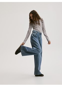 Reserved - Jeansy super wide leg z koronką - granatowy ze sklepu Reserved w kategorii Spodnie dziewczęce - zdjęcie 188413566