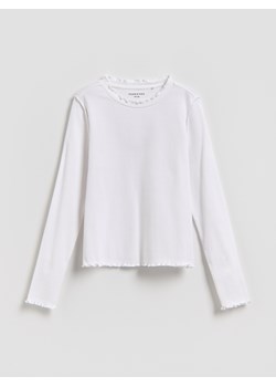 Reserved - Bawełniana koszulka w prążki - biały ze sklepu Reserved w kategorii Bluzki dziewczęce - zdjęcie 188413766