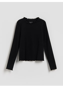 Reserved - Bawełniana koszulka w prążki - czarny ze sklepu Reserved w kategorii Bluzki dziewczęce - zdjęcie 188413768