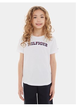 Tommy Hilfiger T-Shirt Monotype Tartan KG0KG07804 Biały Regular Fit ze sklepu MODIVO w kategorii Bluzki dziewczęce - zdjęcie 188418719