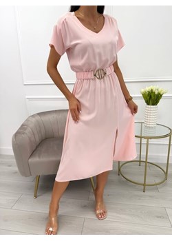 Brzoskwiniowa Sukienka z Paskiem ze sklepu ModnaKiecka.pl w kategorii Sukienki - zdjęcie 188422076