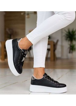 Czarne sznurowane damskie trampki na platformie /F6-2 16234 G360/ ze sklepu Pantofelek24.pl w kategorii Trampki damskie - zdjęcie 188423808