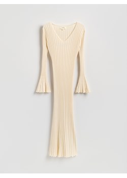Reserved - Prążkowana sukienka z wiskozy - beżowy ze sklepu Reserved w kategorii Sukienki - zdjęcie 188425489