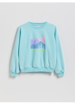 Reserved - Bawełniana koszulka z nadrukiem - jasnoturkusowy ze sklepu Reserved w kategorii Bluzki dziewczęce - zdjęcie 188425507