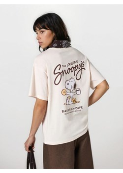 Sinsay - Bawełniana koszulka z nadrukiem na plecach Peanuts - kremowy ze sklepu Sinsay w kategorii Bluzki damskie - zdjęcie 188426069