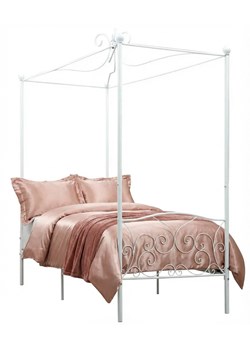 Białe rustykalne łóżko z baldachimem 90x200 cm L0-K77 ze sklepu Edinos.pl w kategorii Łóżka i materace - zdjęcie 188426169